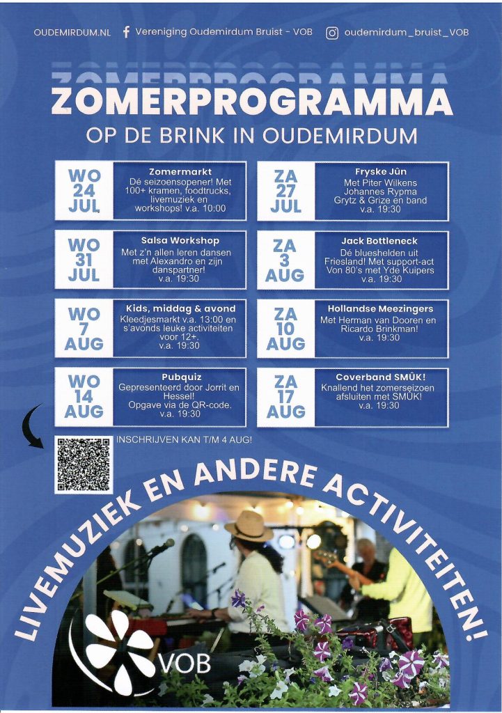 Poster Zomerprogramma 2024 Vereniging Oudemirdum Bruist